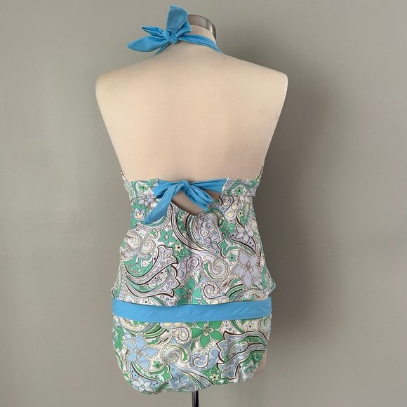Athleta Tankini Swimsuit Sz 4 40C 38D 36DD/ Lg Green Floral Paisley Womens - Picture 2 of 7